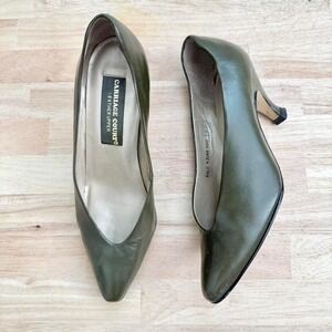 Vintage Dark Green Pointed Heel leather 5.5 narrow kitten